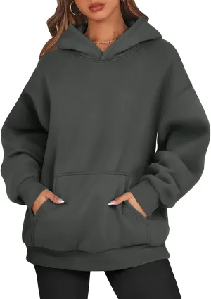 Crewneck Sweatshirts Women Drop Shoulder Fleece Lined Oversized Hoodie Thermal Long Sleeve Preppy Pullover Tops