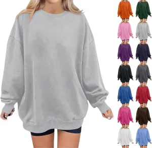 Crewneck Sweatshirts Women Fleece Oversized Hoodie Long Sleeve Shirts Loose Fitting Tops Drop Shoulder Pullover