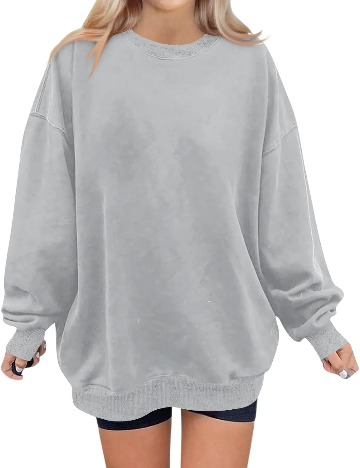 Crewneck Sweatshirts Women Fleece Oversized Hoodie Long Sleeve Shirts Loose Fitting Tops Drop Shoulder Pullover