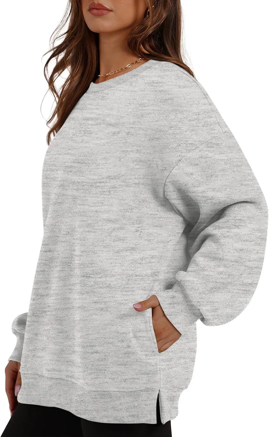 Crewneck Sweatshirts Women Fleece Sweatshirt No Hood Long Sleeve Shirt Hoodies Pullover Casual Loose Fitting Tops
