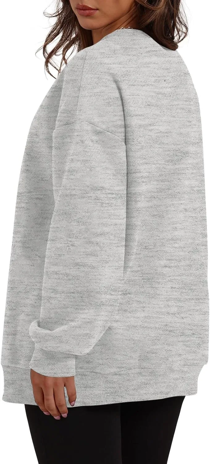 Crewneck Sweatshirts Women Fleece Sweatshirt No Hood Long Sleeve Shirt Hoodies Pullover Casual Loose Fitting Tops