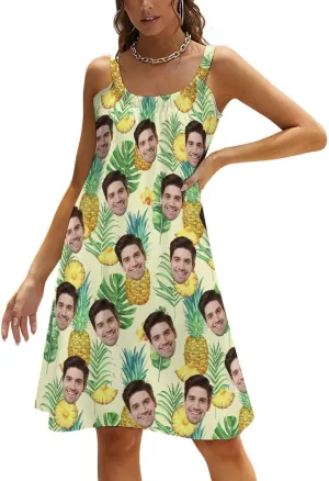 Custom Husband Face Dress for Women Personalized Cute Halter Neck Suspender Sleeveless Sundress Beach Party Summer Gift