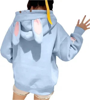 Cute Hoodies For Women Oversized Y2K Pullover Bunny Ear Hooded Sweatshirts With Pockets Long Sleeve Outfits Fall Clothes 2023