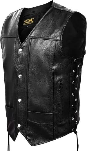 DALLX Motorcycle Leather Vest with Adjustable Side Lace for Men Club Style Riding Biker Vest with Concealed Gun Pocket