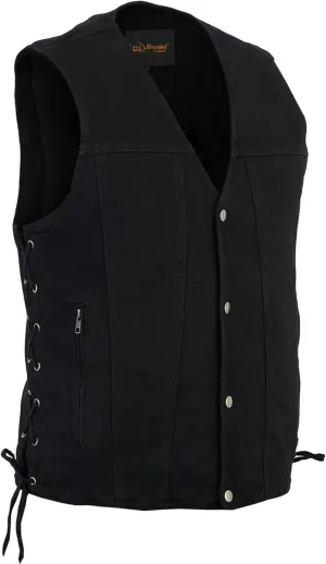 Daniel Smart Biker Vest for Men Motorcycle Blue & Black Denim Vest with Side Laces and Concealment Carry Pocket