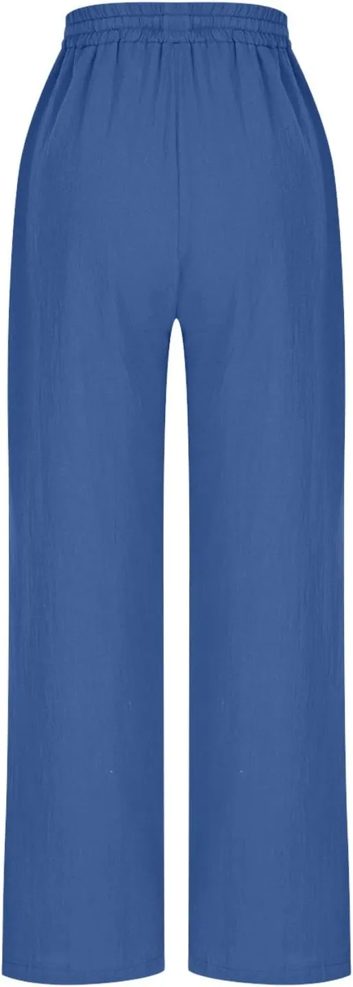 DDAPJ pyju Women High Waisted Linen Pants 2025 Summer Casual Drawstring Waist Pants Wide Leg Trousers with Pockets