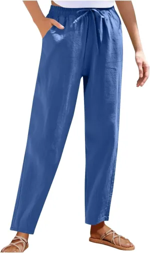 DDAPJ pyju Women High Waisted Linen Pants 2025 Summer Casual Drawstring Waist Pants Wide Leg Trousers with Pockets
