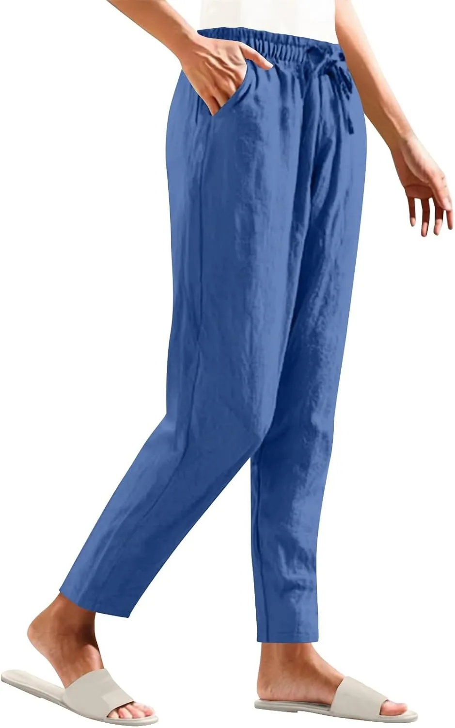 DDAPJ pyju Women High Waisted Linen Pants 2025 Summer Casual Drawstring Waist Pants Wide Leg Trousers with Pockets