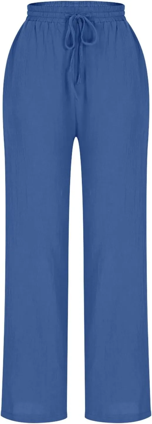DDAPJ pyju Women High Waisted Linen Pants 2025 Summer Casual Drawstring Waist Pants Wide Leg Trousers with Pockets