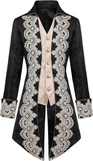 Dgoopd Mens Vintage Tailcoat Jacket Gothic Victorian Frock Coat Steampunk Gothic Medieval Jacket Victorian Halloween Costume