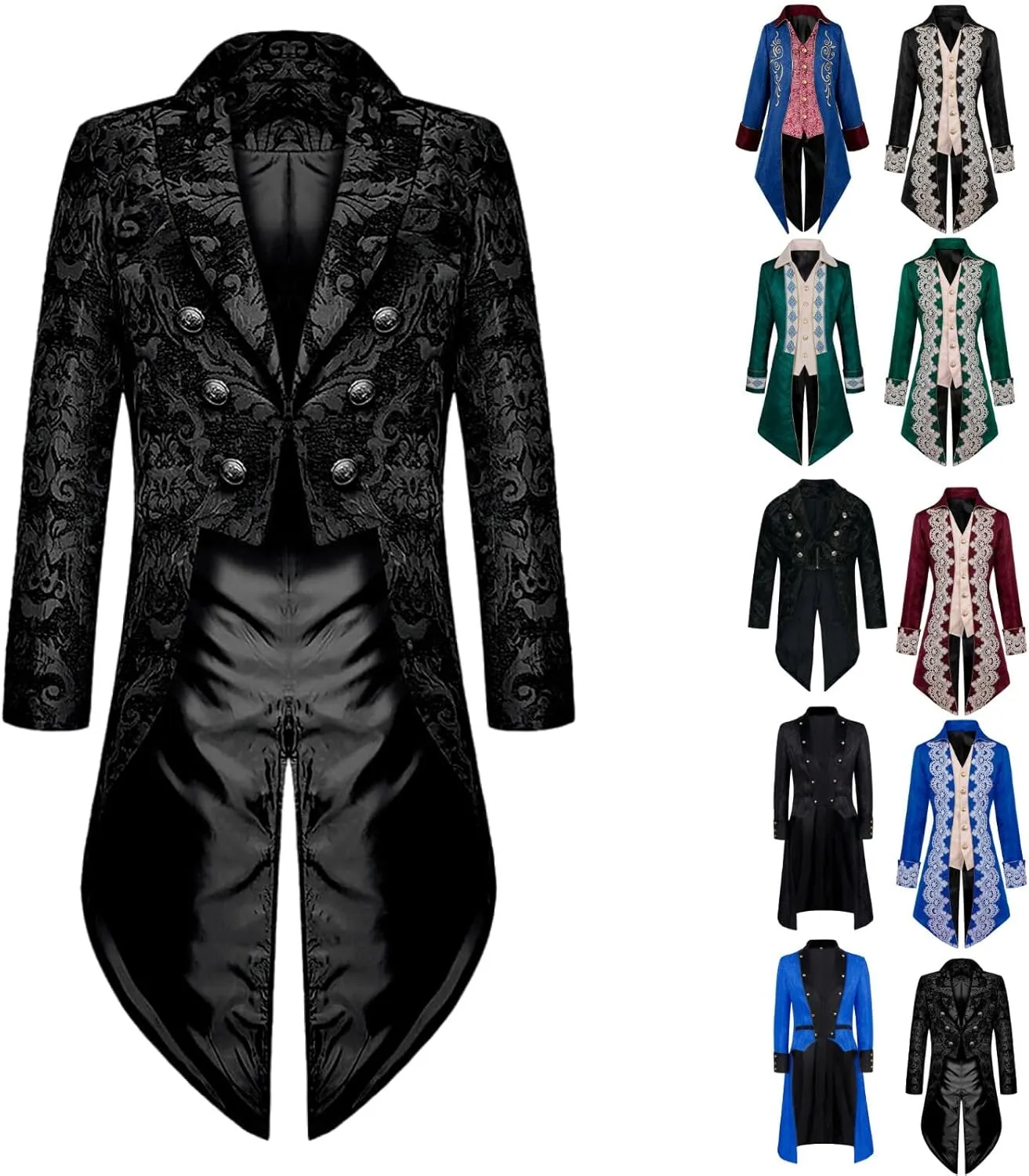 Dgoopd Mens Vintage Tailcoat Jacket Gothic Victorian Frock Coat Steampunk Gothic Medieval Jacket Victorian Halloween Costume