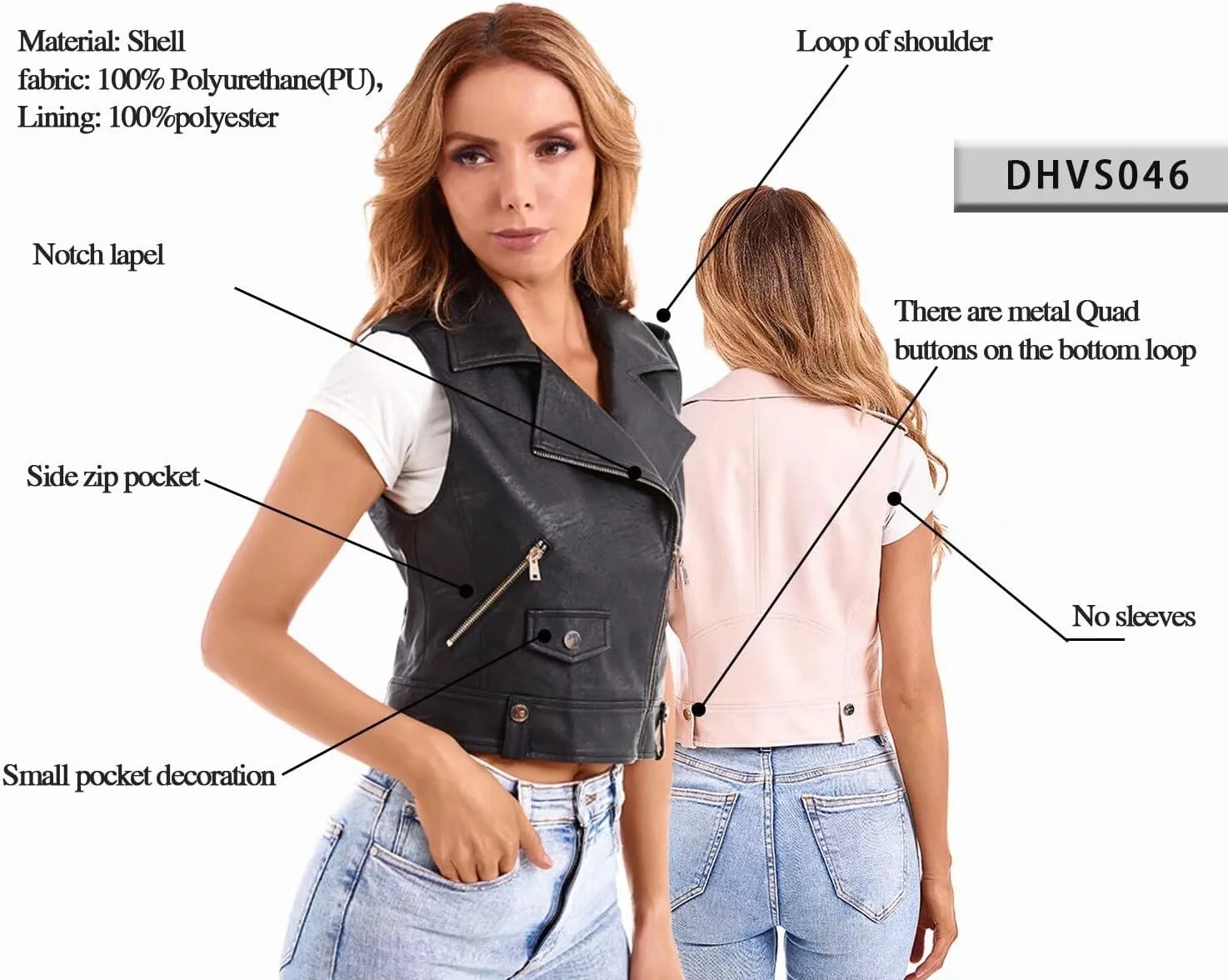 DIASHINY Faux Leather Vest For Women Lapel Sleeveless Moto Slim Fit PU Motorcycle Biker Waistcoat