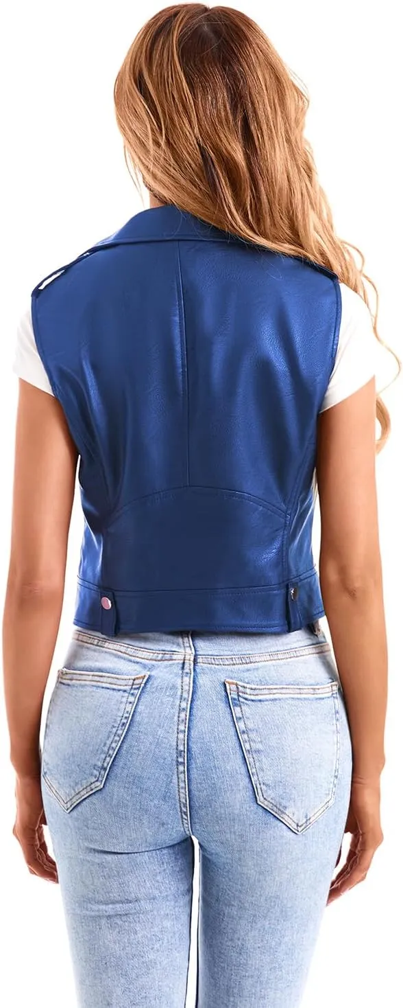 DIASHINY Faux Leather Vest For Women Lapel Sleeveless Moto Slim Fit PU Motorcycle Biker Waistcoat