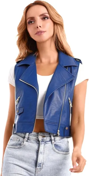 DIASHINY Faux Leather Vest For Women Lapel Sleeveless Moto Slim Fit PU Motorcycle Biker Waistcoat