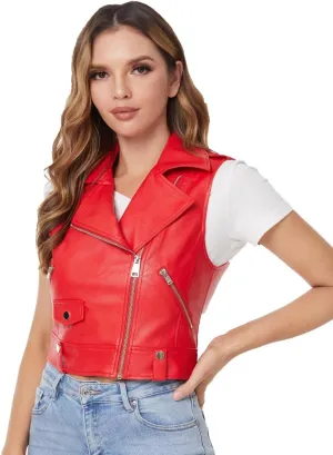 DIASHINY Faux Leather Vest For Women Lapel Sleeveless Moto Slim Fit PU Motorcycle Biker Waistcoat