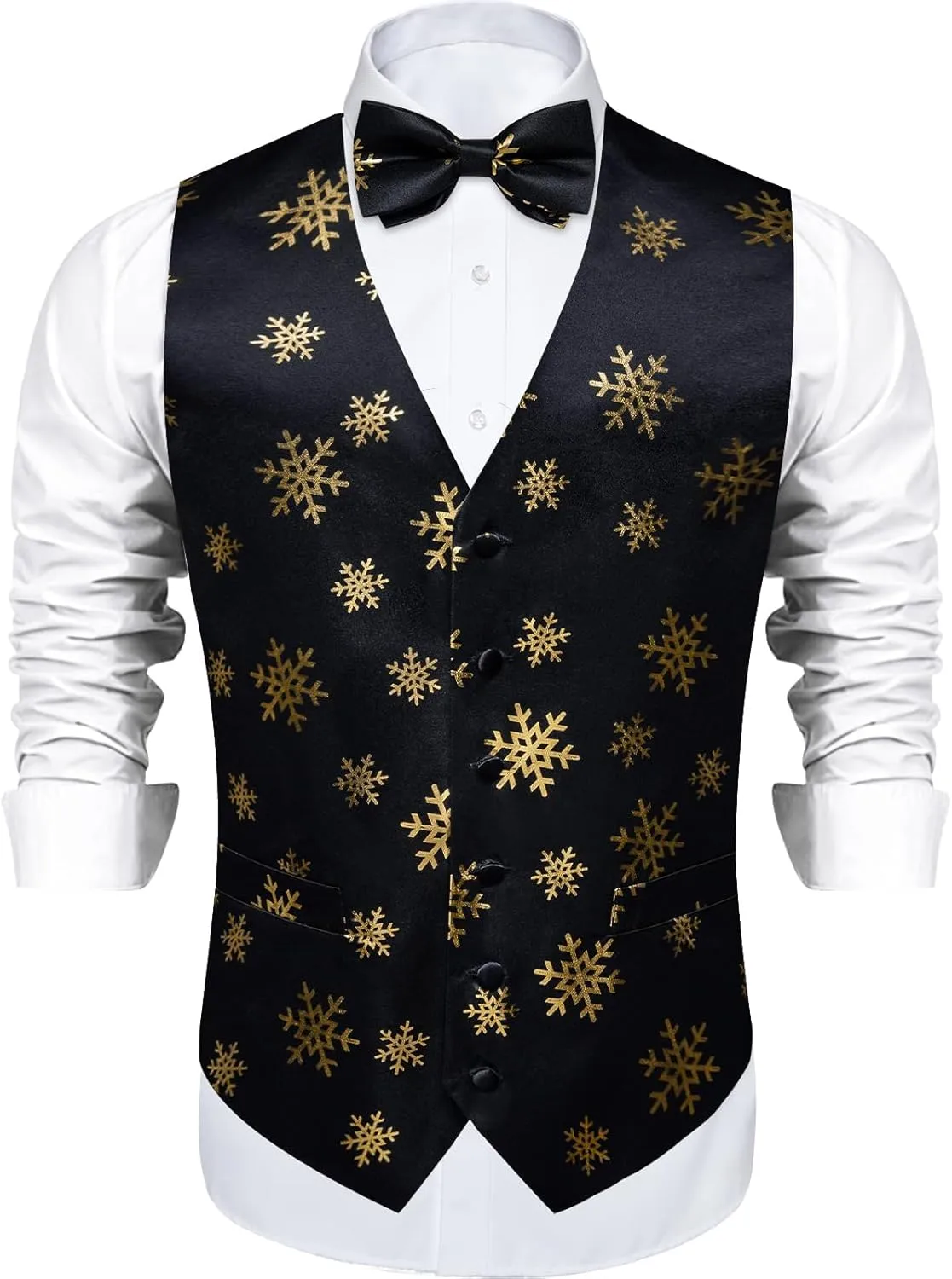 DiBanGu Mens Christmas Suit Vest Festive Xmas Dress Waistcoat and Bowtie Set Vacation Holiday Dress Vest for Tuxedo Party