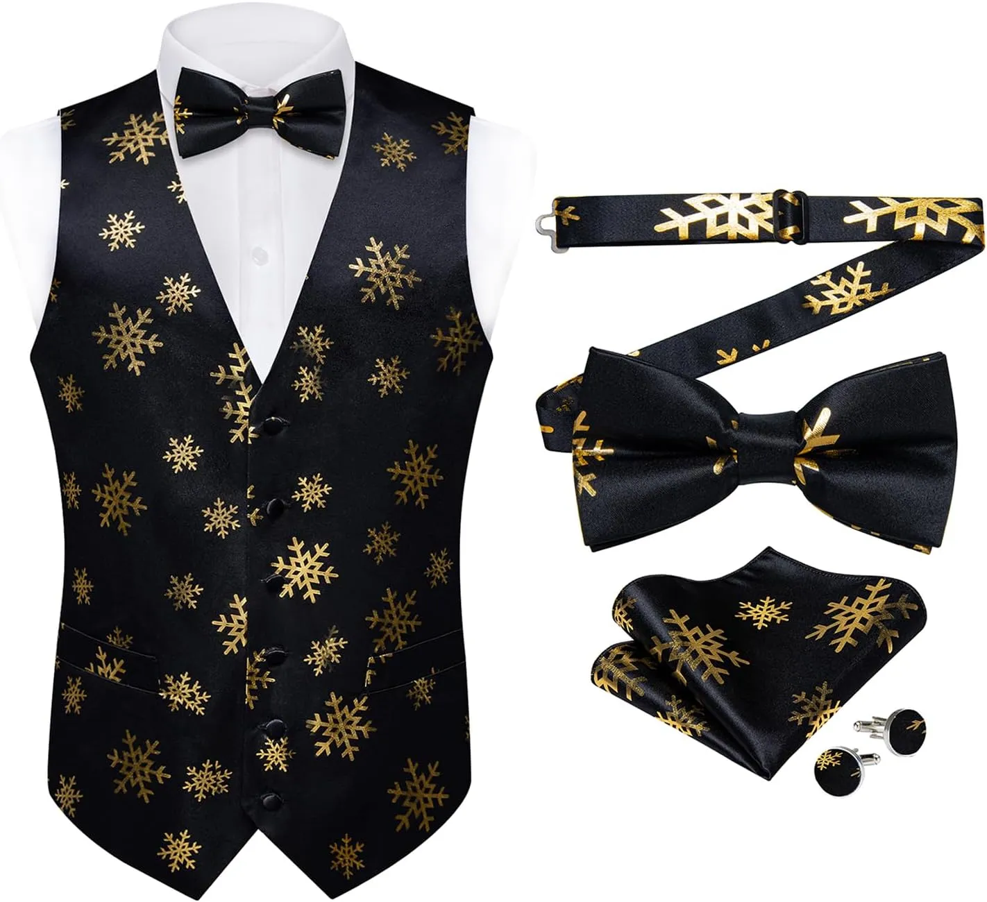 DiBanGu Mens Christmas Suit Vest Festive Xmas Dress Waistcoat and Bowtie Set Vacation Holiday Dress Vest for Tuxedo Party