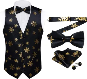 DiBanGu Mens Christmas Suit Vest Festive Xmas Dress Waistcoat and Bowtie Set Vacation Holiday Dress Vest for Tuxedo Party