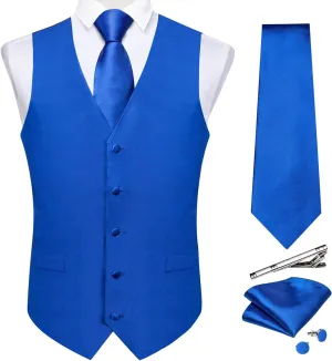 DiBanGu Men's Satin Suit Vest & Tie Set 5PCS Solid Color Dress Waistcoat for Suit or Tuxedo Wedding Party