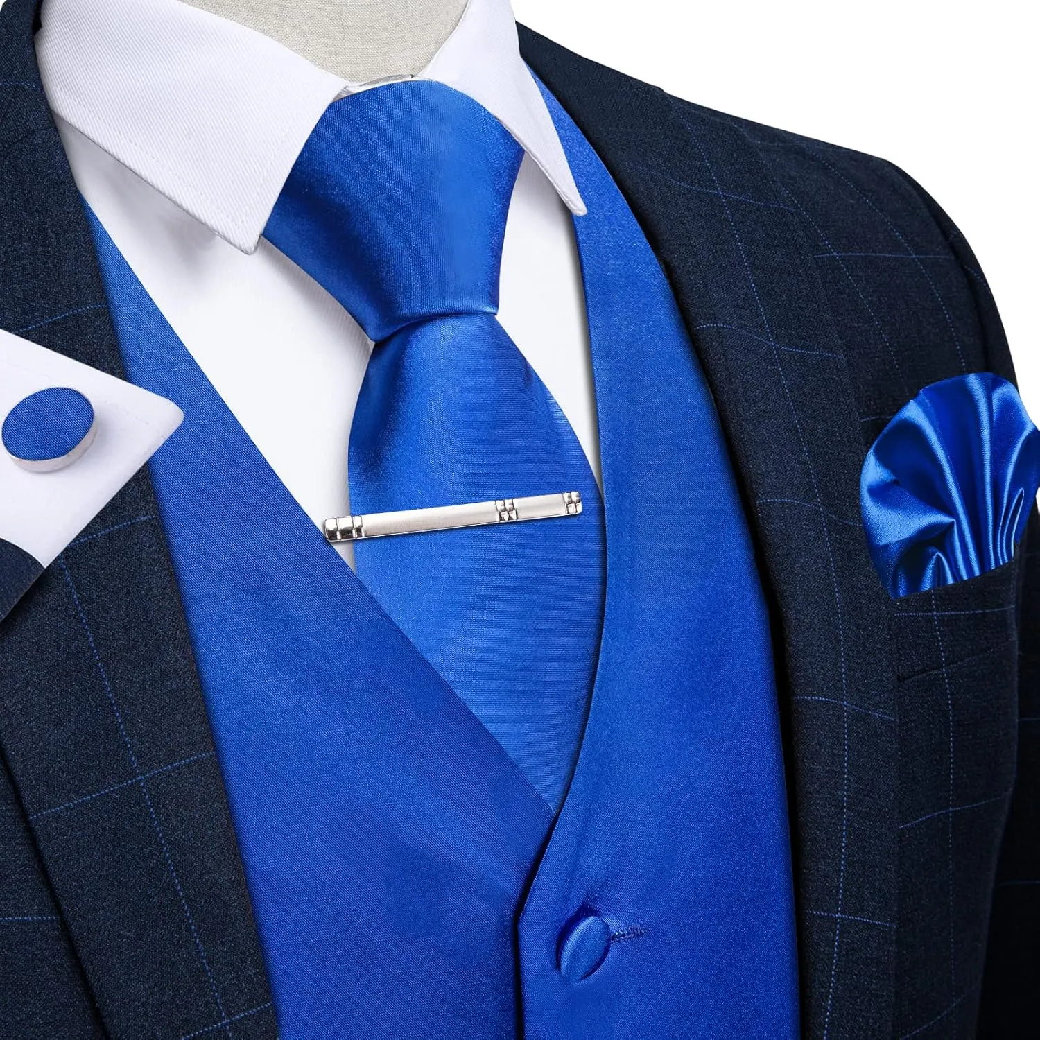 DiBanGu Men's Satin Suit Vest & Tie Set 5PCS Solid Color Dress Waistcoat for Suit or Tuxedo Wedding Party