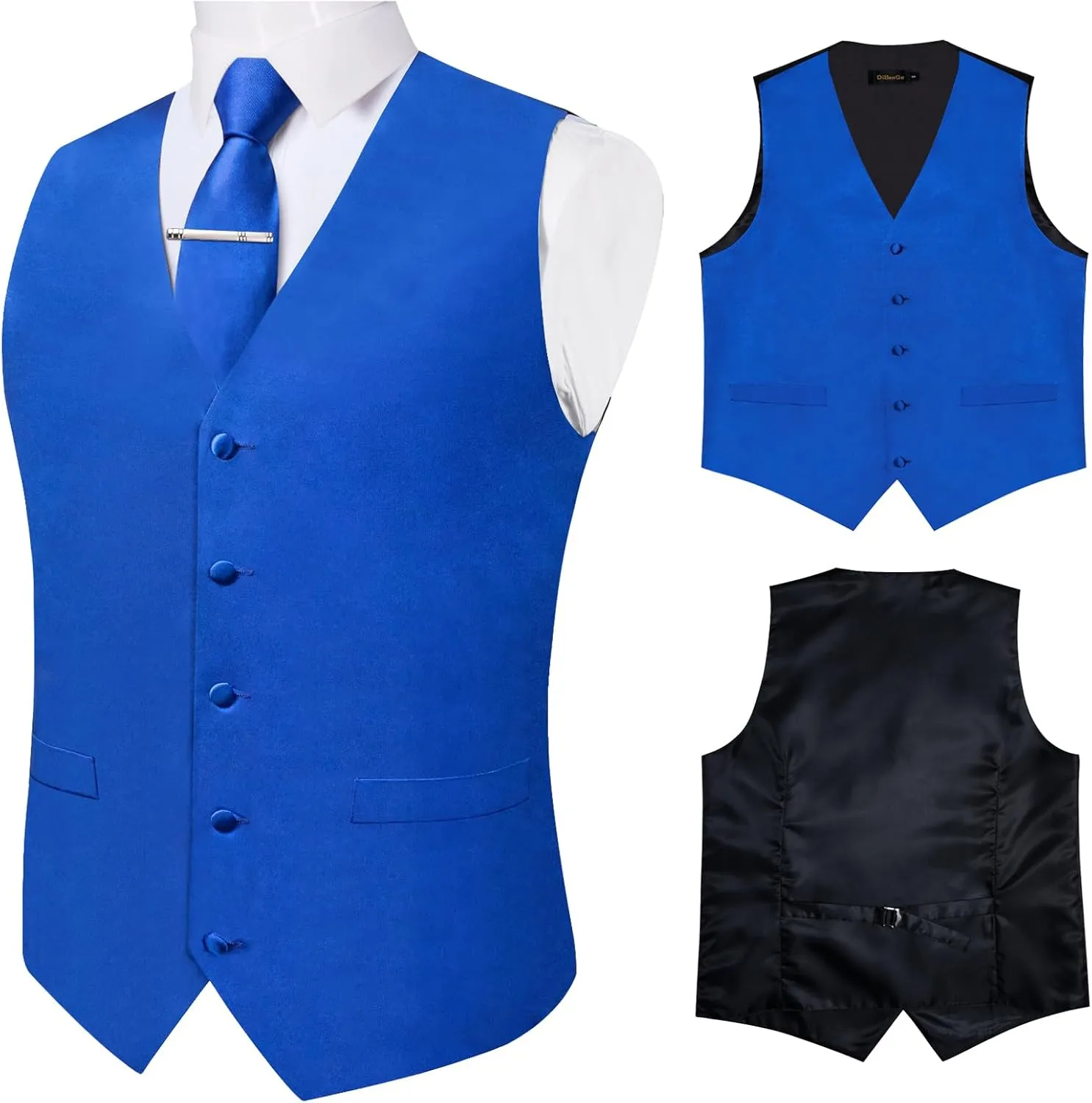 DiBanGu Men's Satin Suit Vest & Tie Set 5PCS Solid Color Dress Waistcoat for Suit or Tuxedo Wedding Party