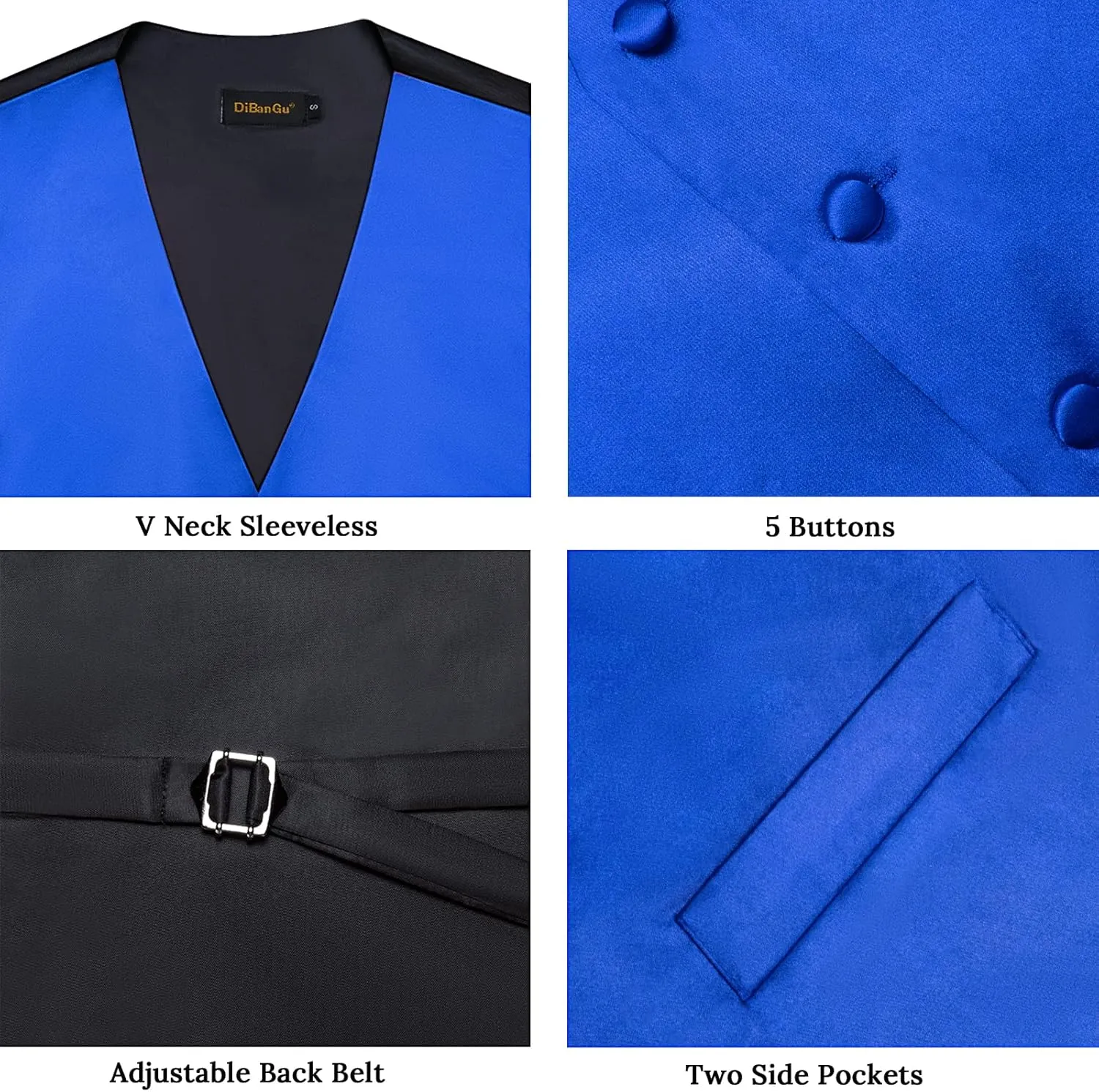 DiBanGu Men's Satin Suit Vest & Tie Set 5PCS Solid Color Dress Waistcoat for Suit or Tuxedo Wedding Party