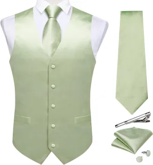 DiBanGu Men's Satin Suit Vest & Tie Set 5PCS Solid Color Dress Waistcoat for Suit or Tuxedo Wedding Party