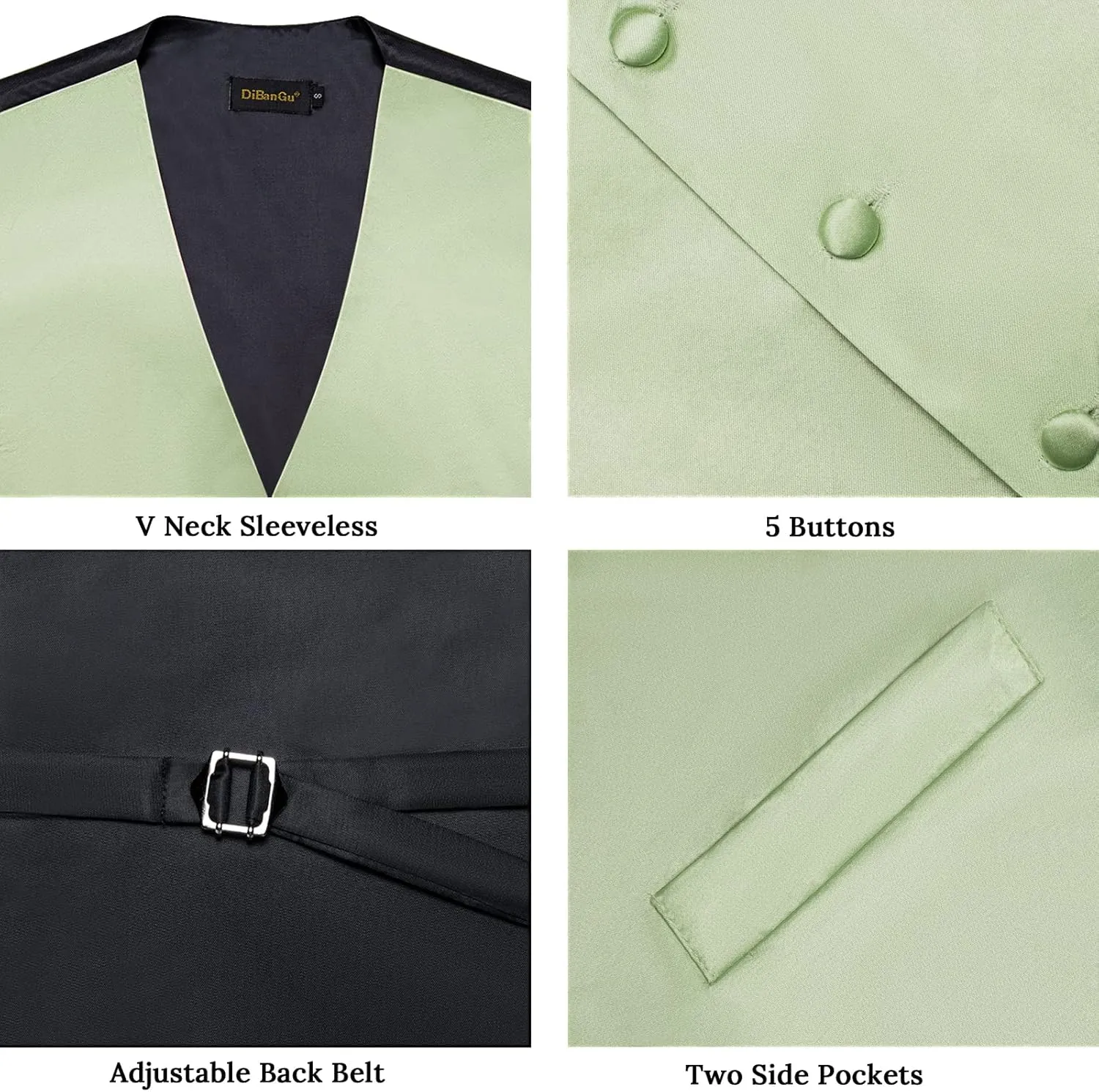 DiBanGu Men's Satin Suit Vest & Tie Set 5PCS Solid Color Dress Waistcoat for Suit or Tuxedo Wedding Party