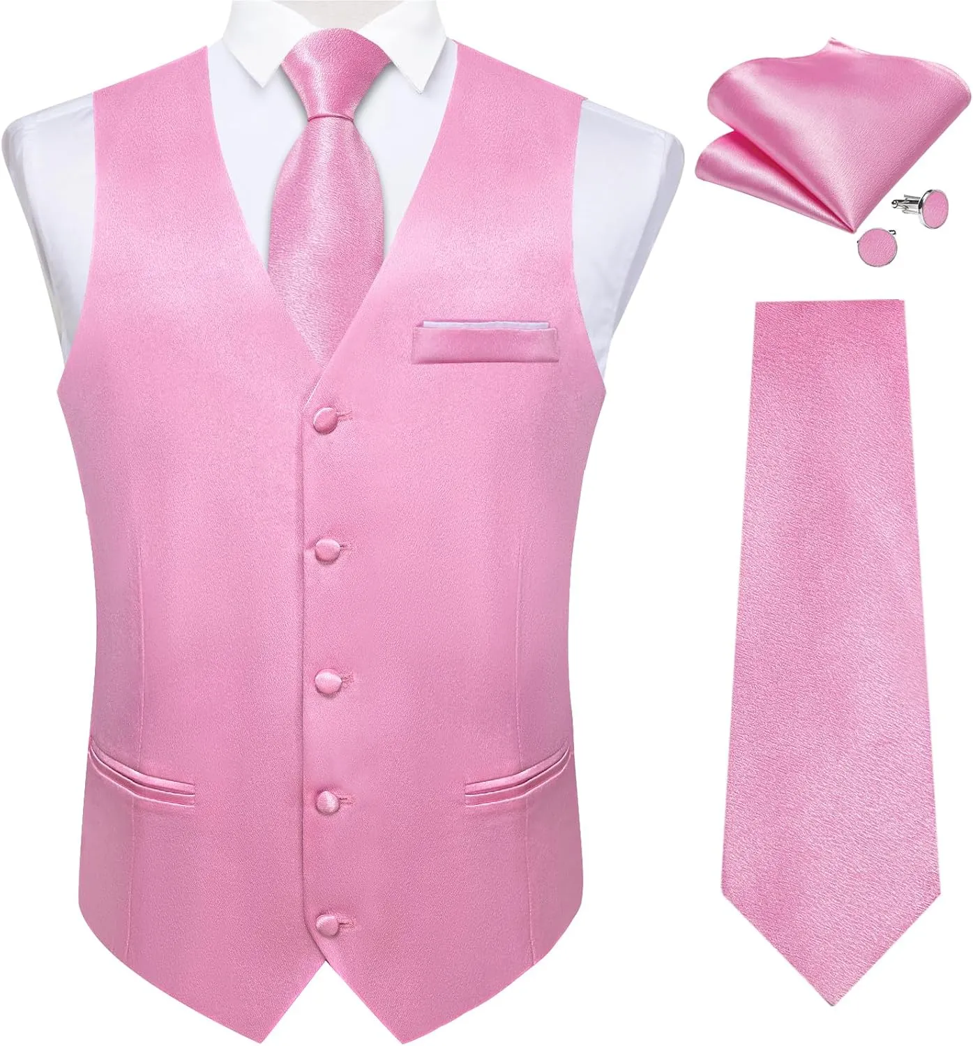 DiBanGu Mens Suit Vest and Tie Set Solid Color Satin Waistcoat Necktie Wedding Party Casual Dress Vest for Tuxedo