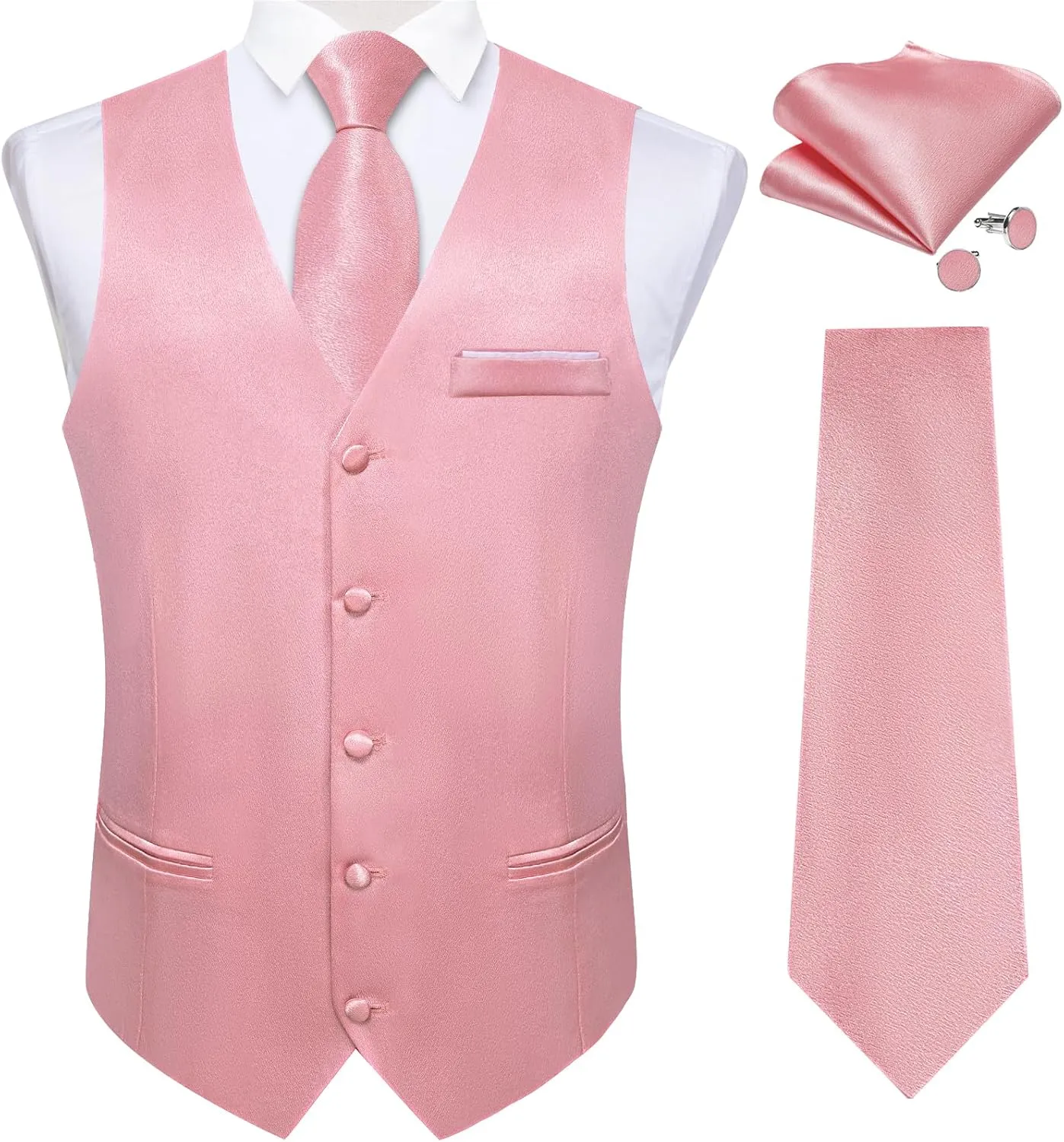DiBanGu Mens Suit Vest and Tie Set Solid Color Satin Waistcoat Necktie Wedding Party Casual Dress Vest for Tuxedo