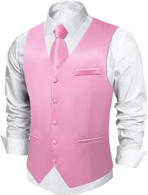 DiBanGu Mens Suit Vest and Tie Set Solid Color Satin Waistcoat Necktie Wedding Party Casual Dress Vest for Tuxedo