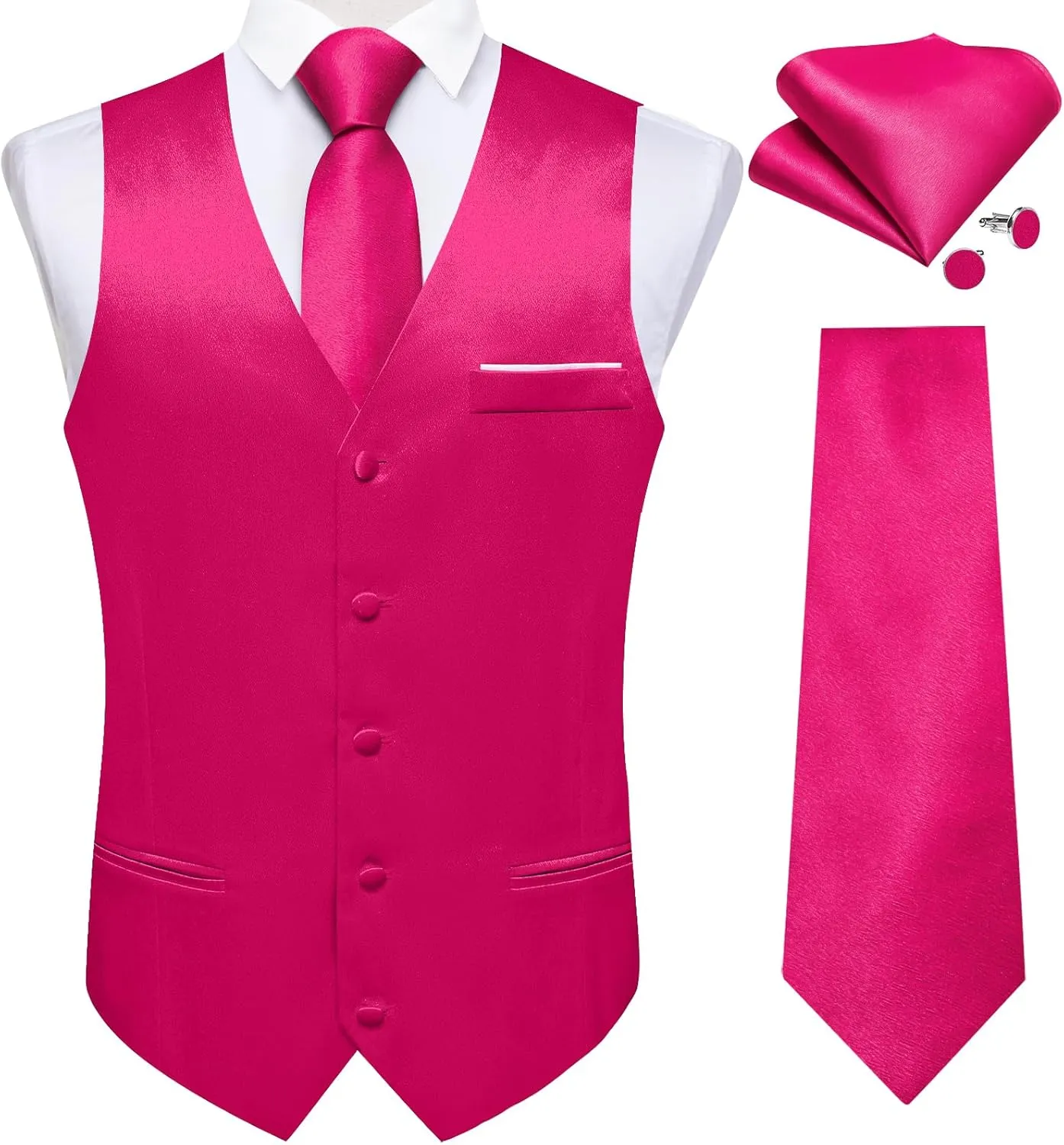 DiBanGu Mens Suit Vest and Tie Set Solid Color Satin Waistcoat Necktie Wedding Party Casual Dress Vest for Tuxedo
