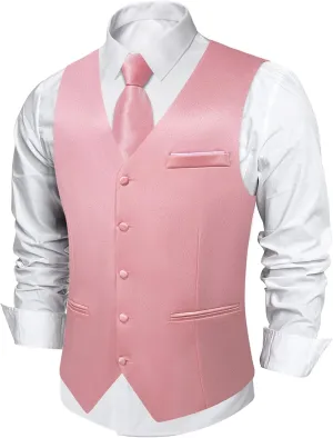 DiBanGu Mens Suit Vest and Tie Set Solid Color Satin Waistcoat Necktie Wedding Party Casual Dress Vest for Tuxedo
