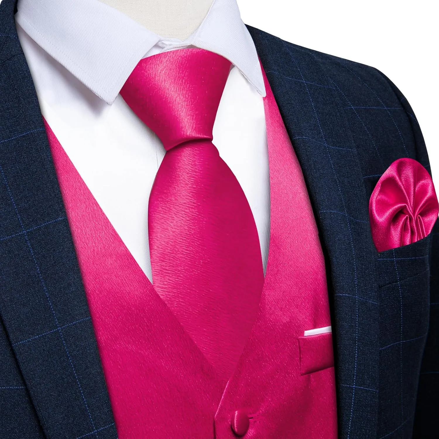 DiBanGu Mens Suit Vest and Tie Set Solid Color Satin Waistcoat Necktie Wedding Party Casual Dress Vest for Tuxedo