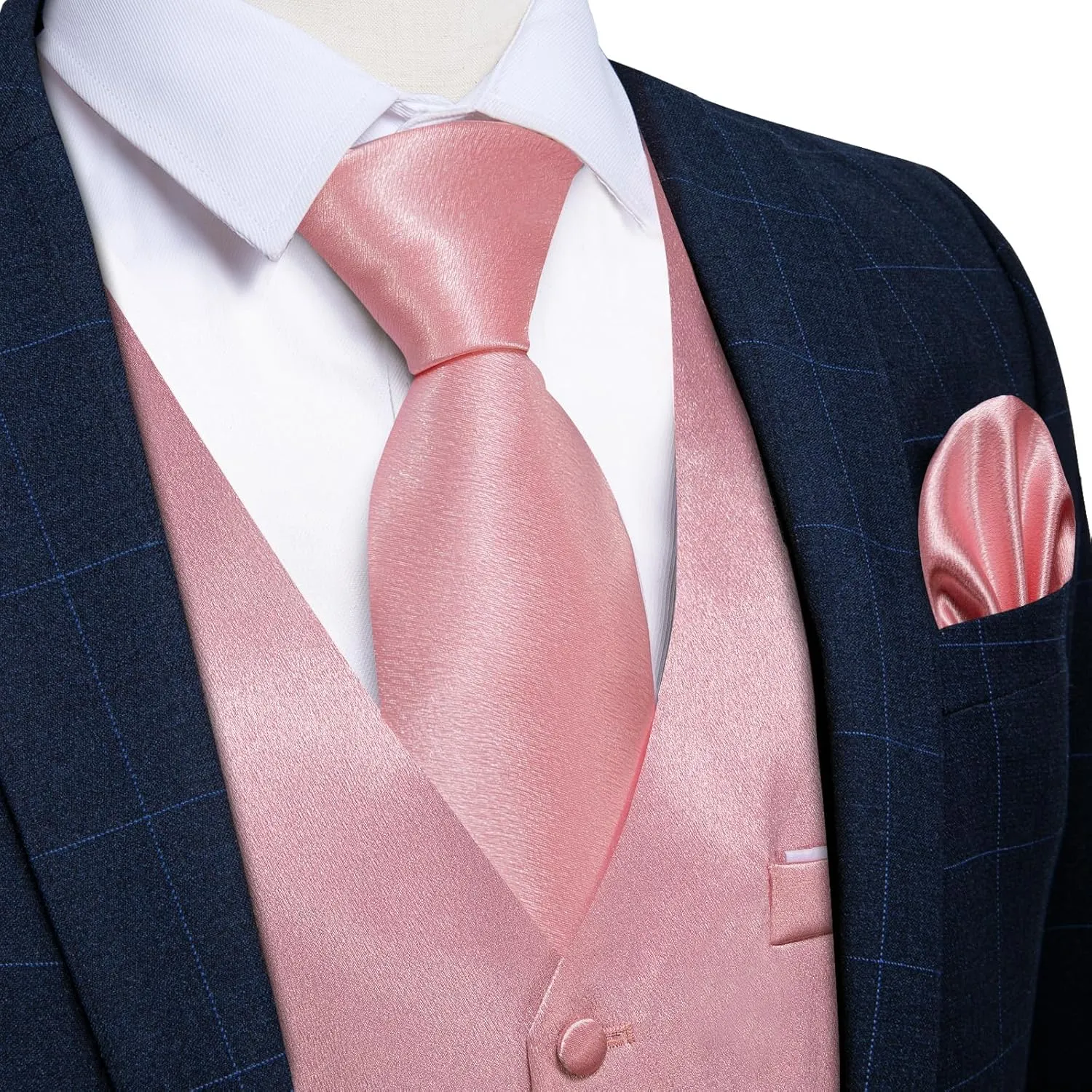 DiBanGu Mens Suit Vest and Tie Set Solid Color Satin Waistcoat Necktie Wedding Party Casual Dress Vest for Tuxedo
