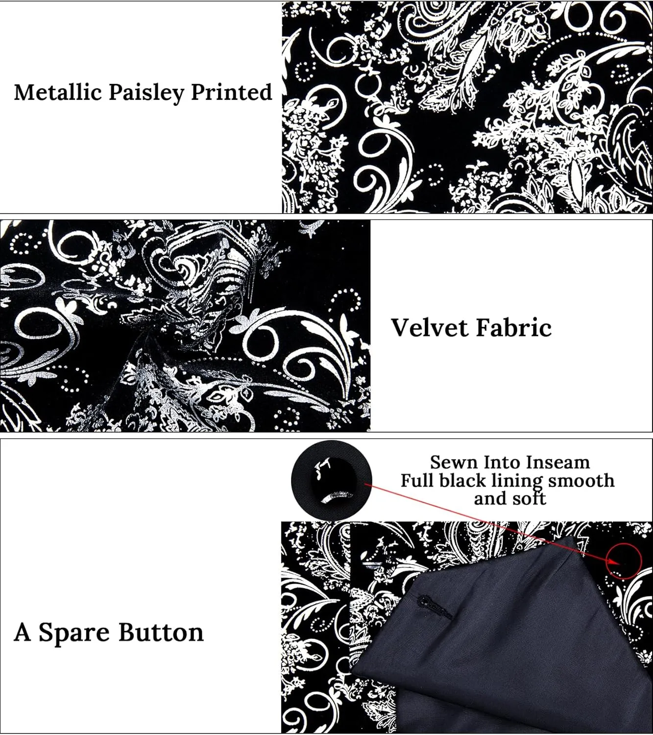 DiBanGu Mens Velvet Dress Waistcoat 6PCS Metallic Paisley Printed Suit Vest and Bowtie Set with Lapel Pin for Suit or Tuxedo