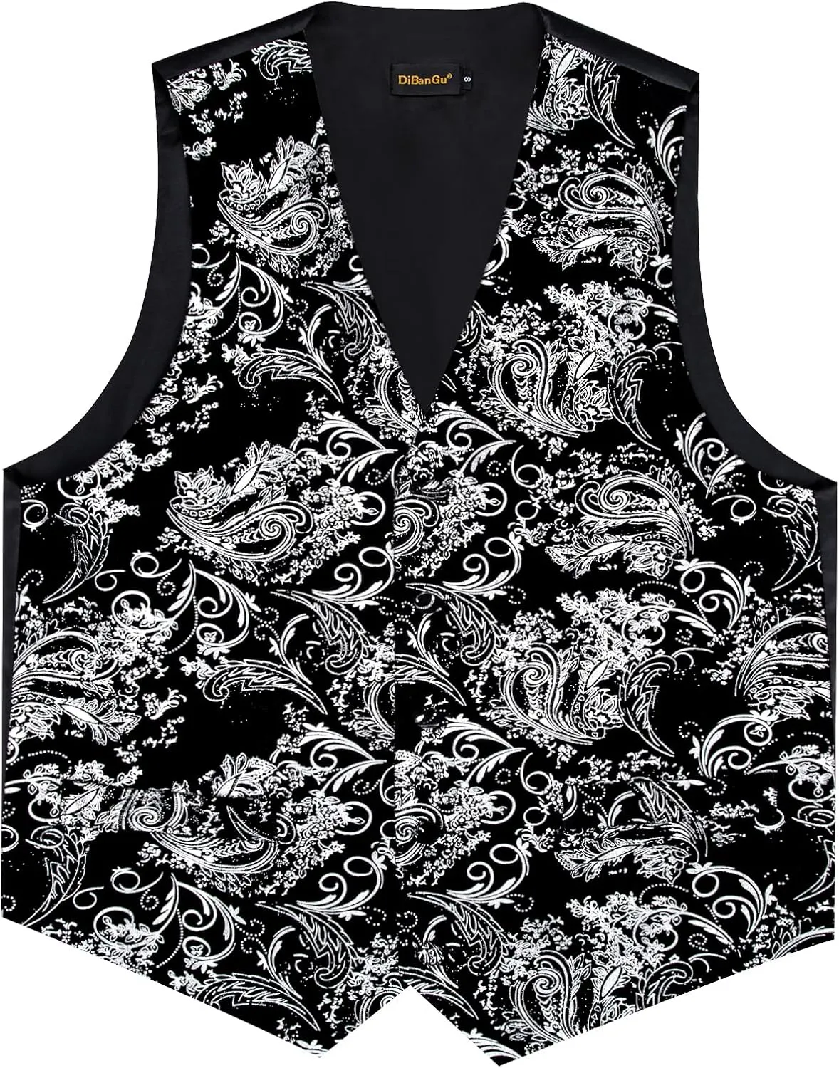 DiBanGu Mens Velvet Dress Waistcoat 6PCS Metallic Paisley Printed Suit Vest and Bowtie Set with Lapel Pin for Suit or Tuxedo