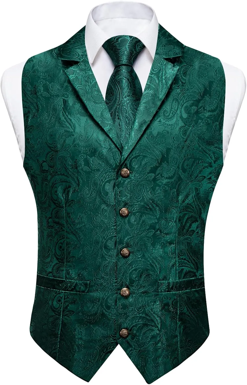 DiBanGu Silk Paisley Vest and Tie Set for Men Formal Waistcoat Regular Fit Lapel Dress Vest for Tuxedo Wedding Party