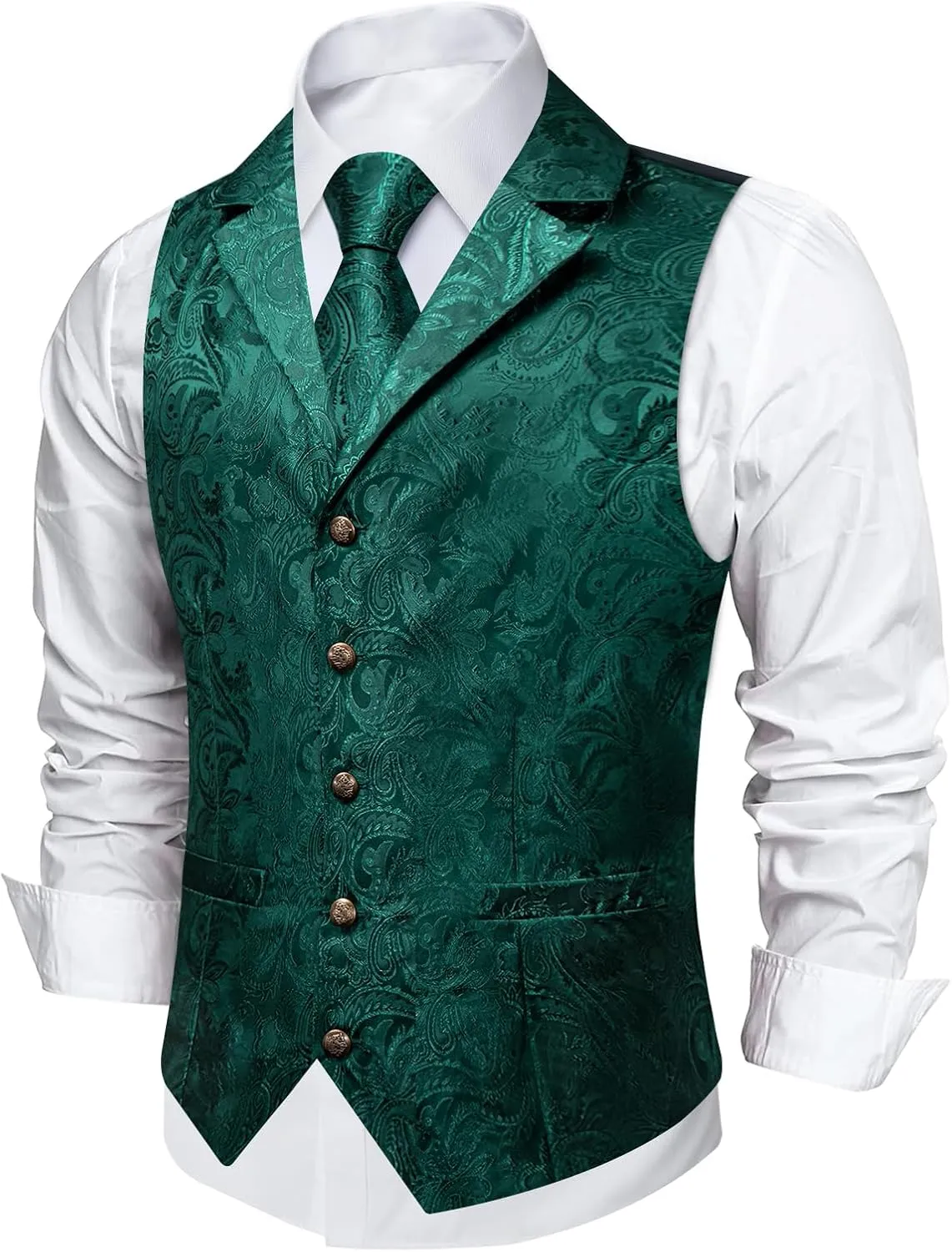 DiBanGu Silk Paisley Vest and Tie Set for Men Formal Waistcoat Regular Fit Lapel Dress Vest for Tuxedo Wedding Party