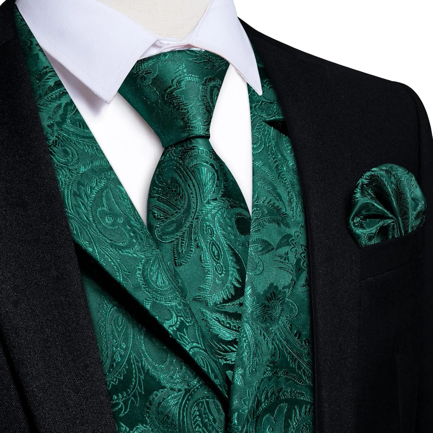 DiBanGu Silk Paisley Vest and Tie Set for Men Formal Waistcoat Regular Fit Lapel Dress Vest for Tuxedo Wedding Party