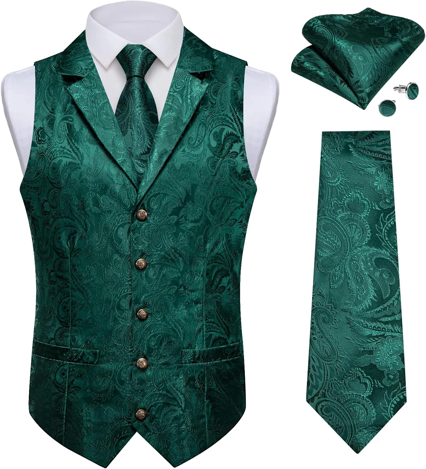 DiBanGu Silk Paisley Vest and Tie Set for Men Formal Waistcoat Regular Fit Lapel Dress Vest for Tuxedo Wedding Party