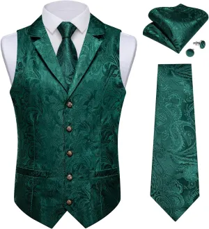 DiBanGu Silk Paisley Vest and Tie Set for Men Formal Waistcoat Regular Fit Lapel Dress Vest for Tuxedo Wedding Party