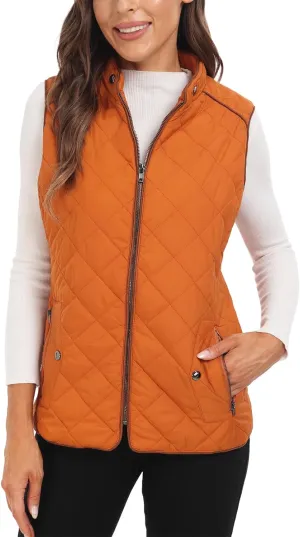 Dilgul Women Padded Vest Stand Collar Zip Up Trendy Puffer Lightweight Quilted Vest