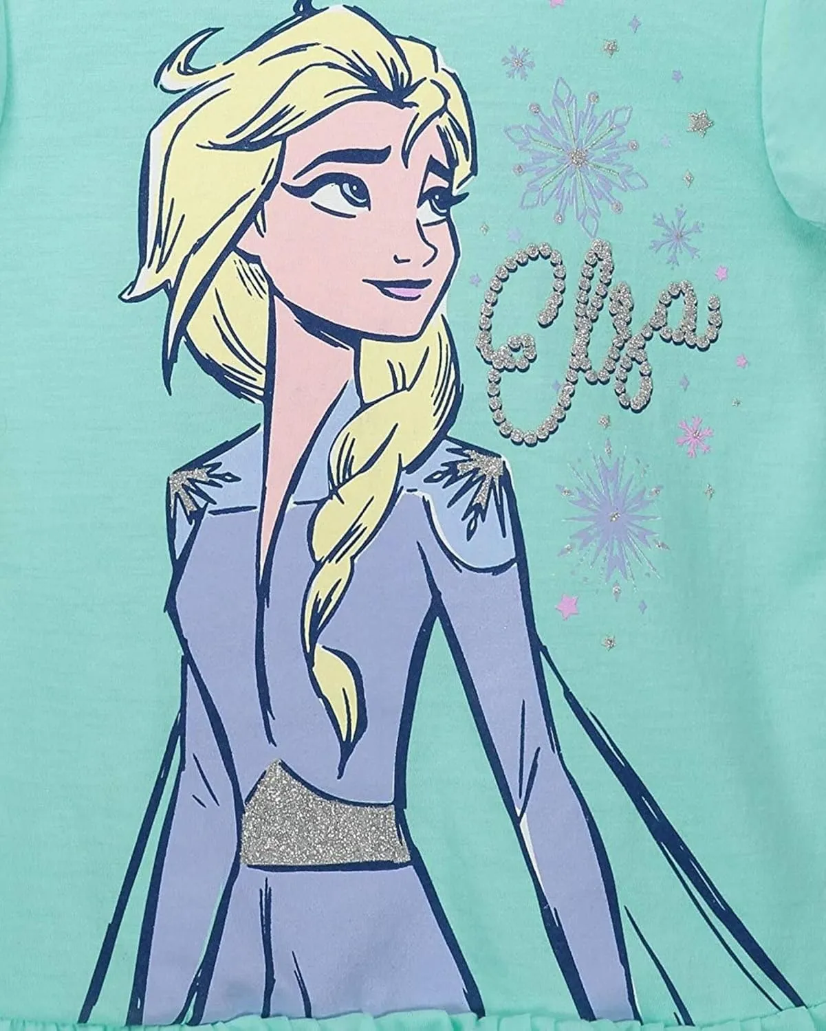 Disney Frozen Moana Princess Tiana Floral Peplum T-Shirt and French Terry Shorts Outfit Set Toddler to Big Kid