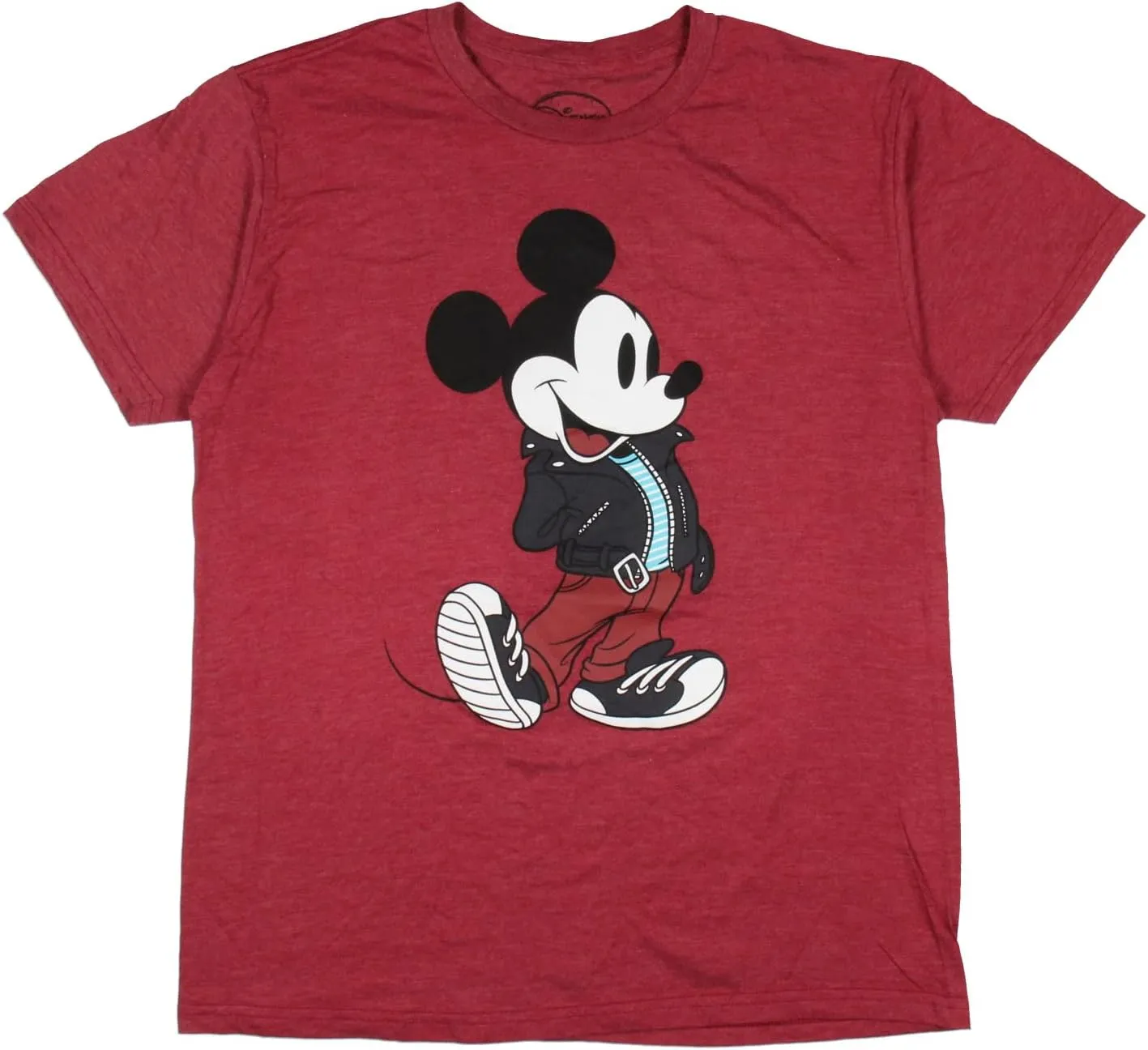 Disney Men's Mickey Mouse Hipster Leather Jacket Graphic Print Adult T-Shirt