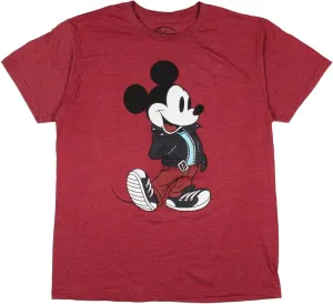 Disney Men's Mickey Mouse Hipster Leather Jacket Graphic Print Adult T-Shirt