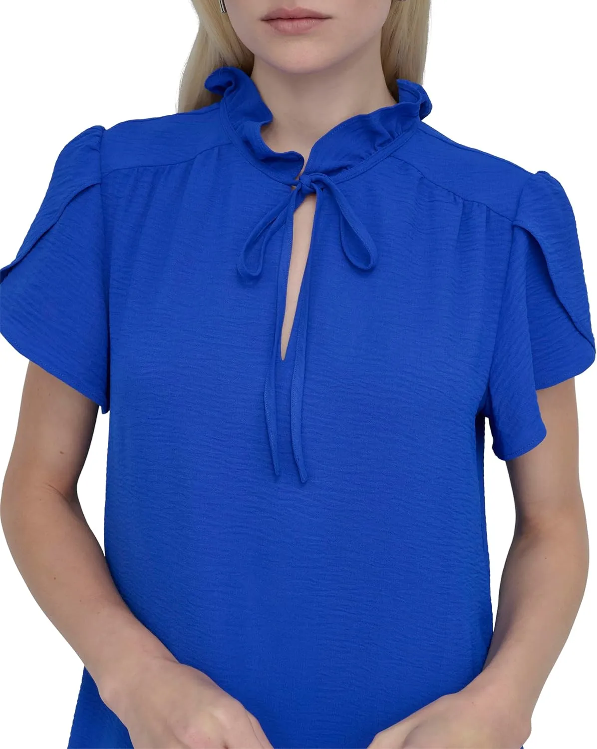 DKNY womens Front Tie Ruffle Neckline Trapeze Dress