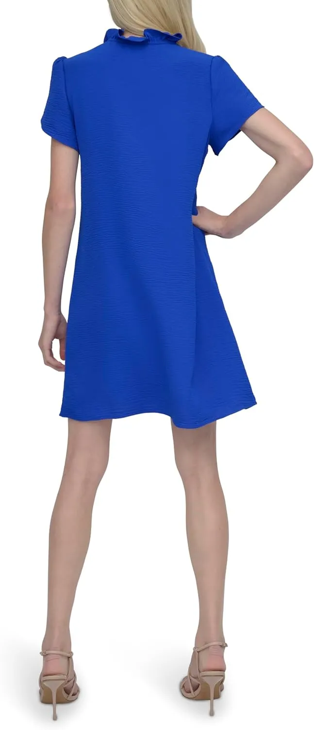 DKNY womens Front Tie Ruffle Neckline Trapeze Dress