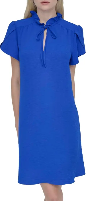 DKNY womens Front Tie Ruffle Neckline Trapeze Dress