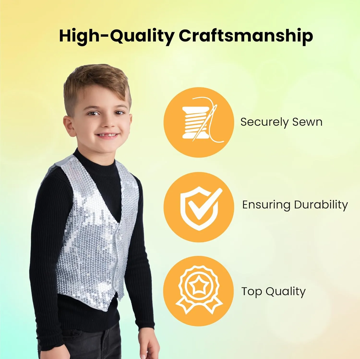 Dress Up America Sequin Vest for Kids - Silver Shiny Dance Vest for Boys - Party Costume for Girls and Boys